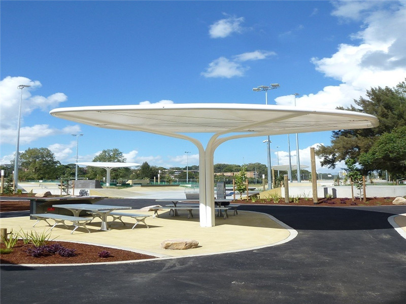 Membrane Tensioned Shade Structures In The Park For Landscap